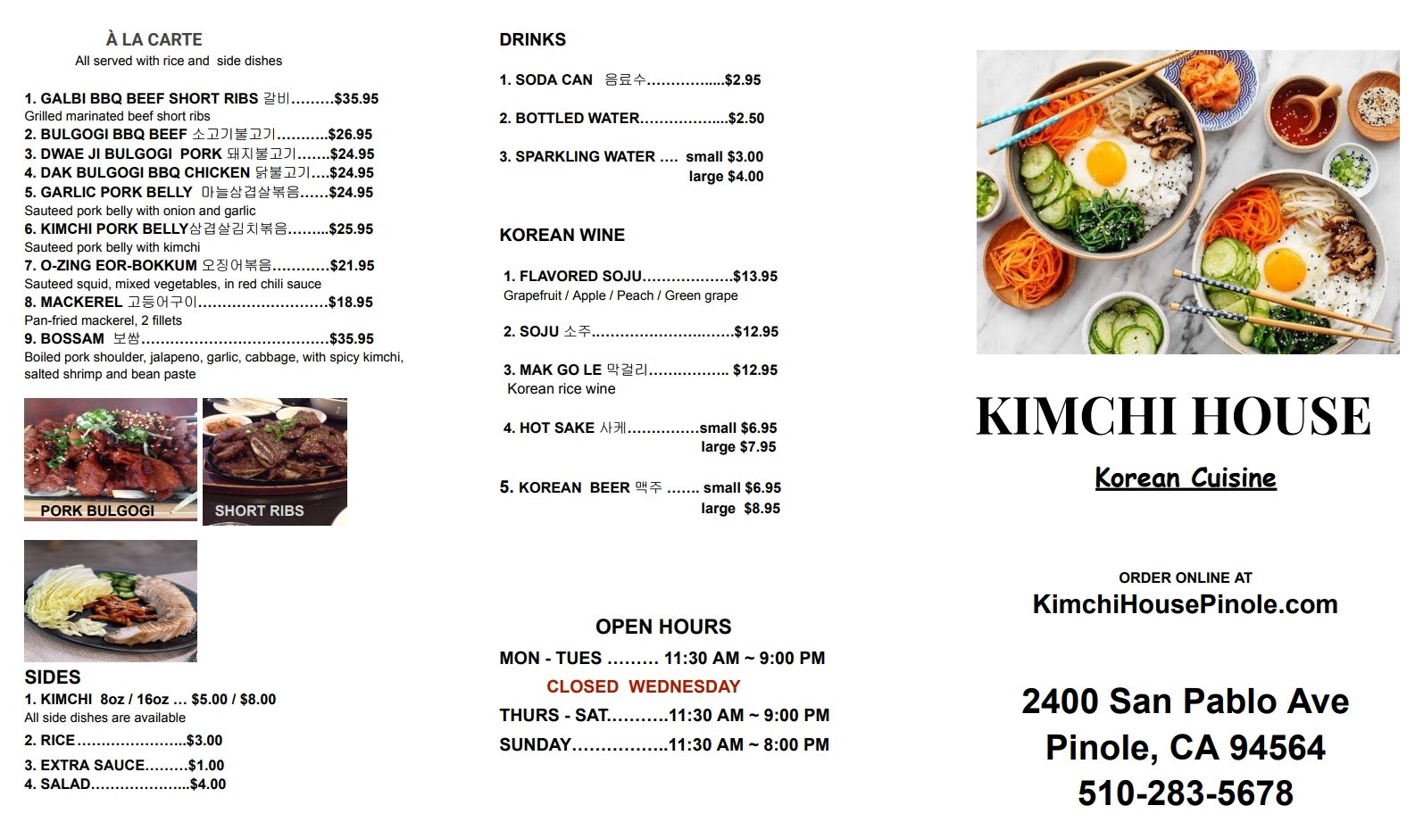 Kimchi house menu